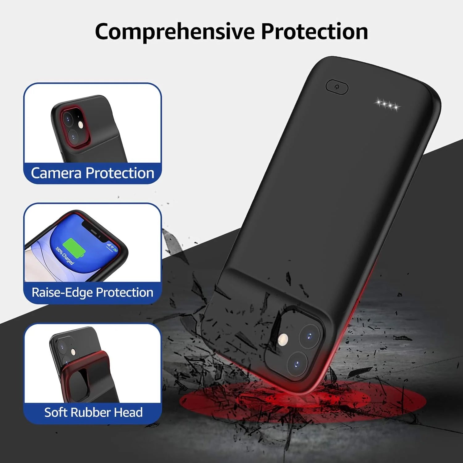 RhinoGuards Powercase Fast Charging Battery Case for iPhone, 6800mAh